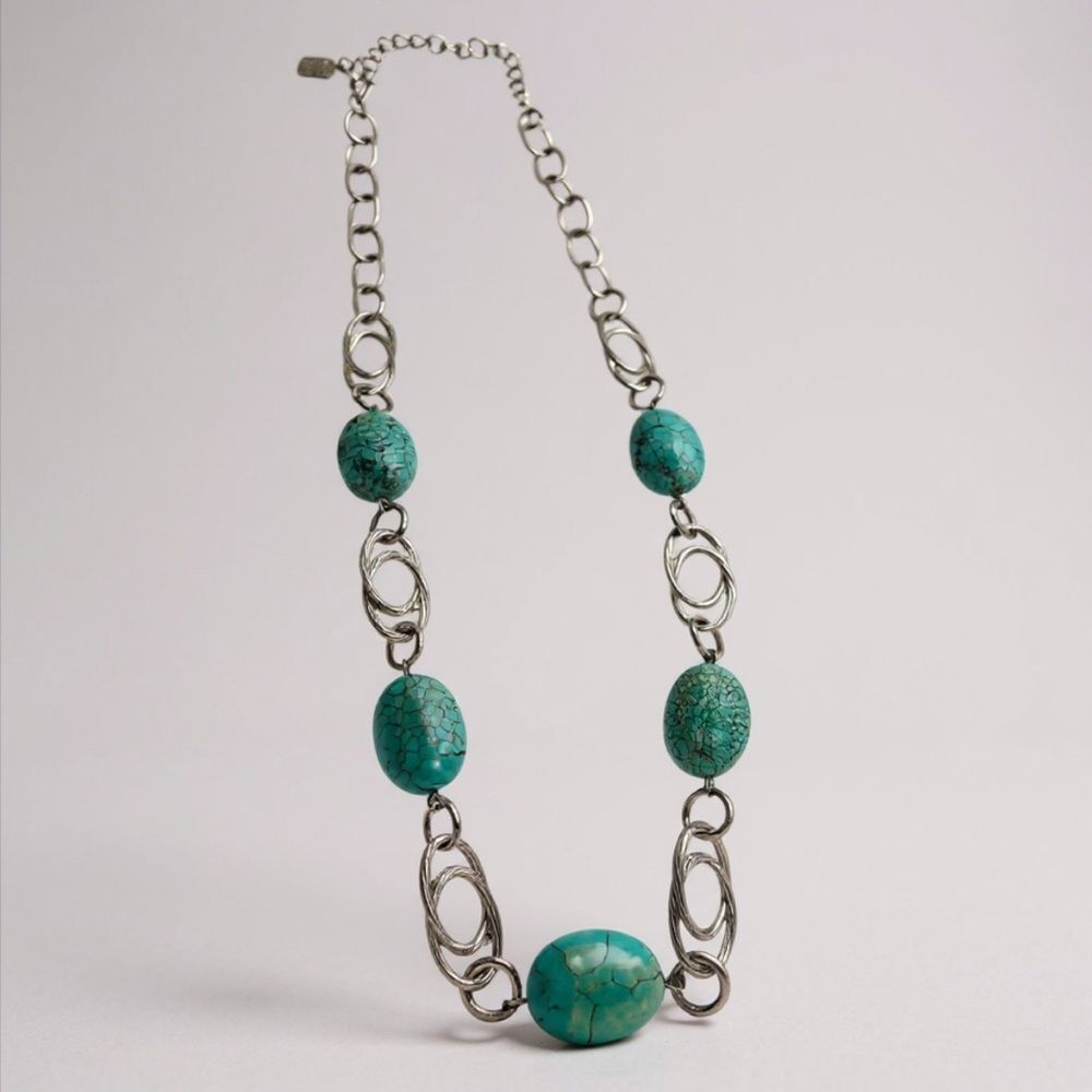 Yousi Silver Tone Faux Turquoise Bead Statement Necklace Adjustable
